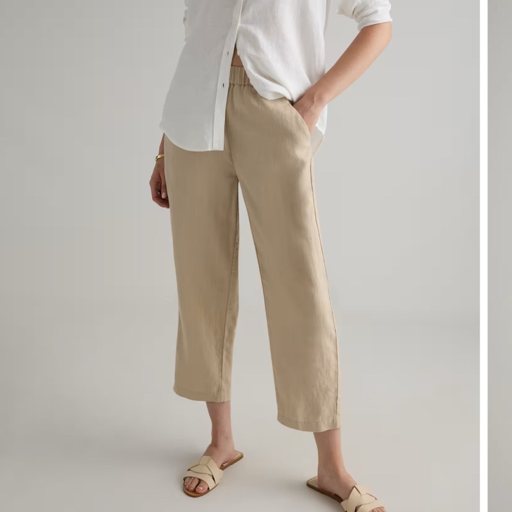 Quince 100% Linen Pants Small Beige Tan | Elastic Waist | NWT - Picture 2 of 10